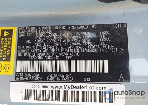 2010 Lexus Rx 350 из США, поврежденный, VIN 2T2ZK1BA1AC032312